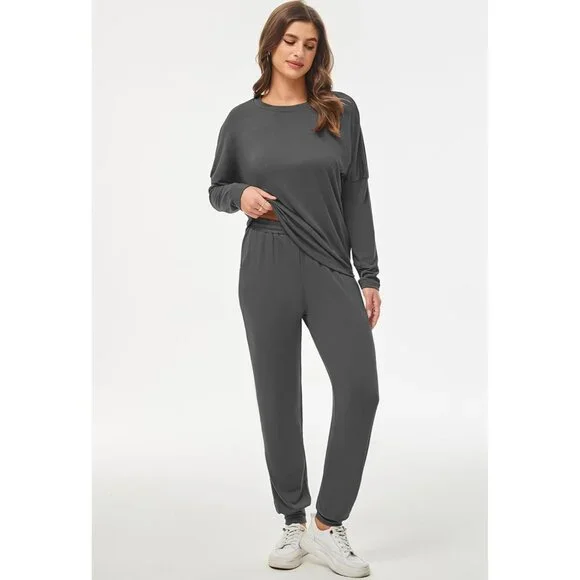 Elevate Your Style: Women's 2 Piece Casual Tracksuit in Dark Grey - Size Large - Picture 4 of 7